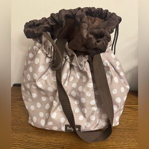 Thirty-One Cinch It Up Thermal Tote - Taupe/Brown Polka Dot EUC